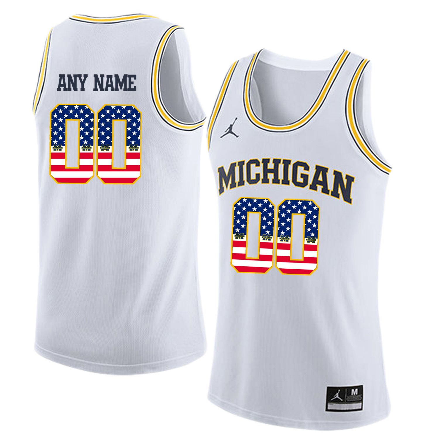 Men Jordan University of Michigan Basketball White 00 Any name Flag Customized NCAA Jerseys